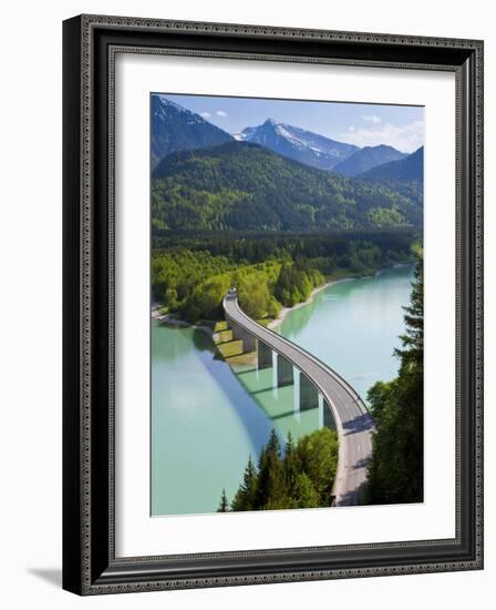 Road Bridge over Lake, Sylvenstein Lake and Bridge Bavarian Alps Bavaria Germany-Peter Adams-Framed Photographic Print