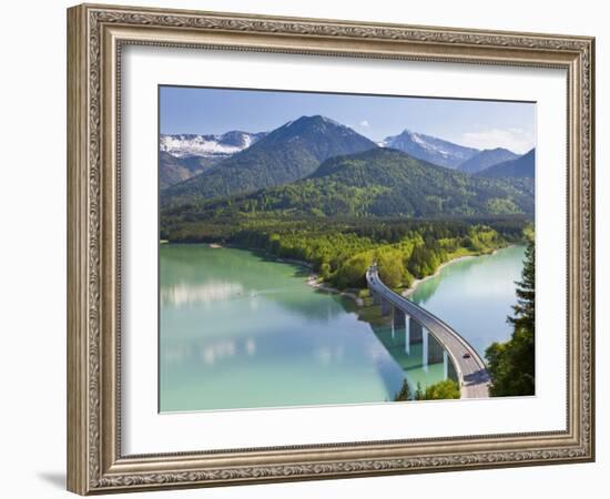 Road Bridge over Lake, Sylvenstein Lake and Bridge Bavarian Alps Bavaria Germany-Peter Adams-Framed Photographic Print