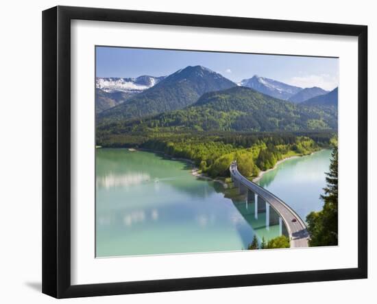 Road Bridge over Lake, Sylvenstein Lake and Bridge Bavarian Alps Bavaria Germany-Peter Adams-Framed Photographic Print