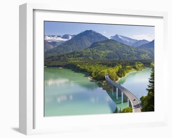 Road Bridge over Lake, Sylvenstein Lake and Bridge Bavarian Alps Bavaria Germany-Peter Adams-Framed Photographic Print