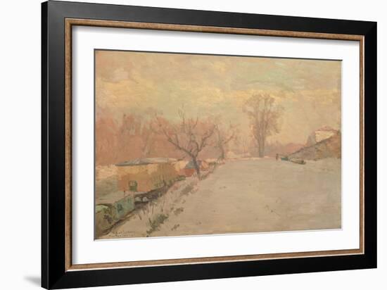 Road by the Seine at Neuilly in Winter, C.1888-Alberto Pasini-Framed Giclee Print