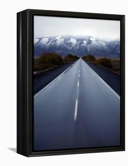 Road Connecting El Calafate with Los Glaciares National Park Through a Windshield in Argentina-null-Framed Premier Image Canvas