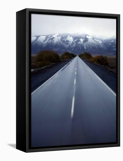 Road Connecting El Calafate with Los Glaciares National Park Through a Windshield in Argentina-null-Framed Premier Image Canvas