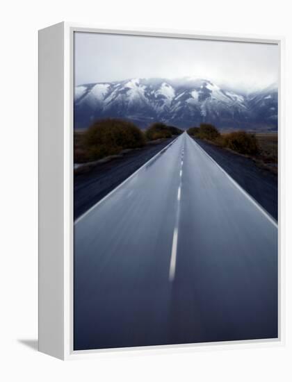 Road Connecting El Calafate with Los Glaciares National Park Through a Windshield in Argentina-null-Framed Premier Image Canvas