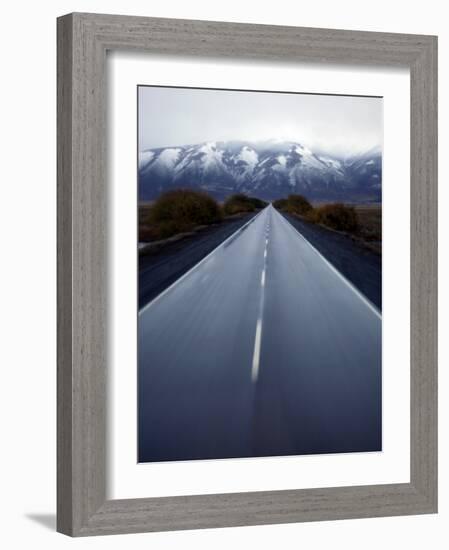 Road Connecting El Calafate with Los Glaciares National Park Through a Windshield in Argentina-null-Framed Photographic Print