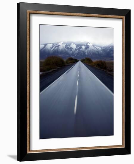 Road Connecting El Calafate with Los Glaciares National Park Through a Windshield in Argentina-null-Framed Photographic Print