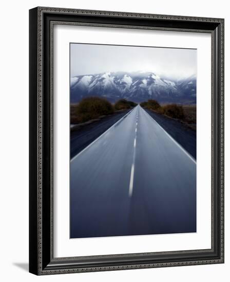 Road Connecting El Calafate with Los Glaciares National Park Through a Windshield in Argentina-null-Framed Photographic Print