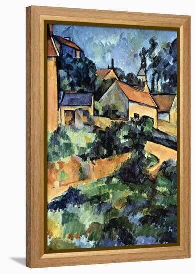 Road Curve In Montgerout-Paul Cézanne-Framed Stretched Canvas