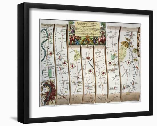 Road from London to Bristol, from John Ogilby's "Britannia," Pub. 1675, London (First Page)-null-Framed Giclee Print