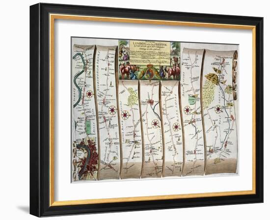 Road from London to Bristol, from John Ogilby's "Britannia," Pub. 1675, London (First Page)-null-Framed Giclee Print