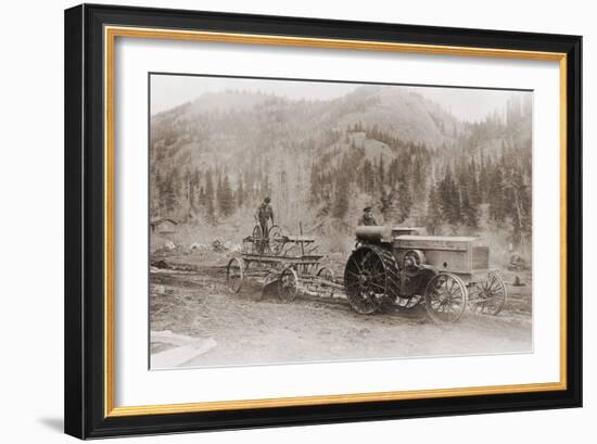 Road Grader Pulled by a Steel Wheeled Tractor in Alaska's Tanana Valley in 1916-null-Framed Photo