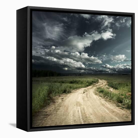 Road in Field and Stormy Clouds-Dudarev Mikhail-Framed Premier Image Canvas