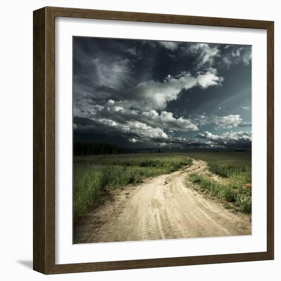 Road in Field and Stormy Clouds-Dudarev Mikhail-Framed Photographic Print