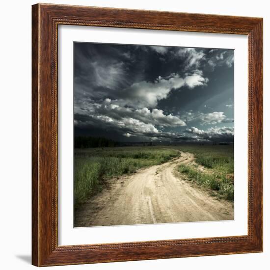 Road in Field and Stormy Clouds-Dudarev Mikhail-Framed Photographic Print