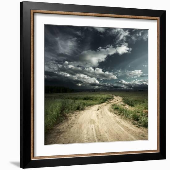 Road in Field and Stormy Clouds-Dudarev Mikhail-Framed Photographic Print