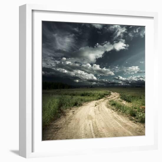 Road in Field and Stormy Clouds-Dudarev Mikhail-Framed Photographic Print