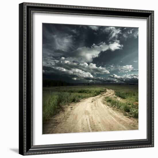 Road in Field and Stormy Clouds-Dudarev Mikhail-Framed Photographic Print