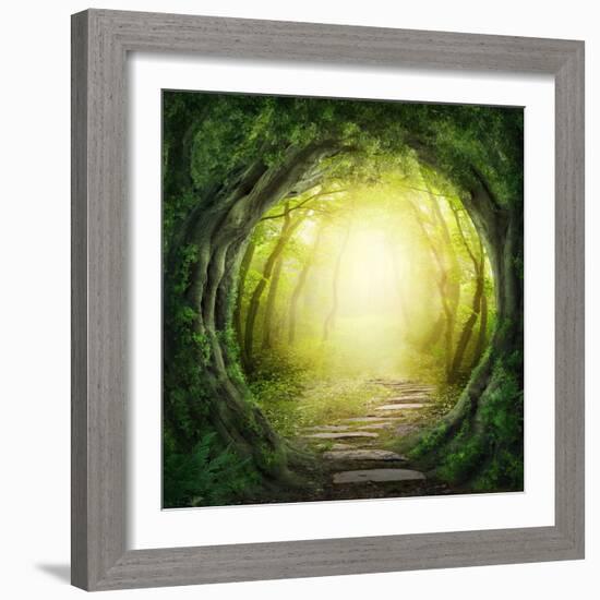 Road in Magic Dark Forest-egal-Framed Photographic Print