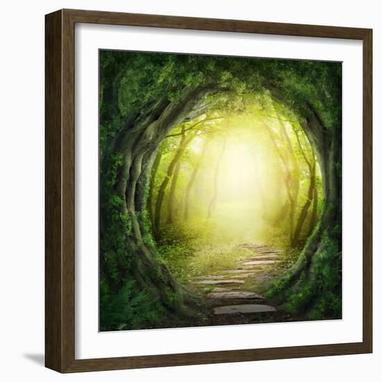Road in Magic Dark Forest-egal-Framed Photographic Print