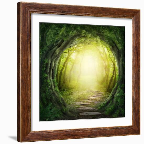 Road in Magic Dark Forest-egal-Framed Photographic Print