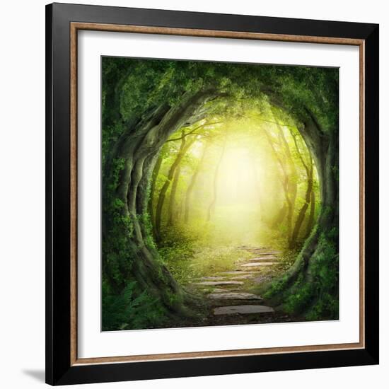 Road in Magic Dark Forest-egal-Framed Photographic Print