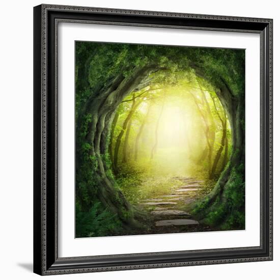 Road in Magic Dark Forest-egal-Framed Photographic Print