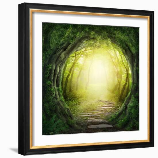 Road in Magic Dark Forest-egal-Framed Photographic Print