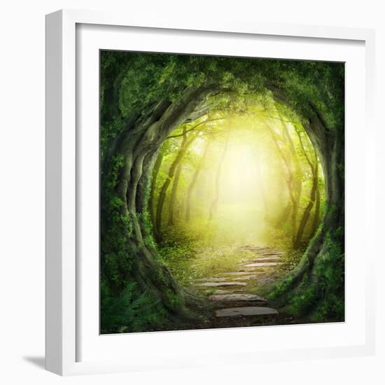 Road in Magic Dark Forest-Elena Schweitzer-Framed Photographic Print