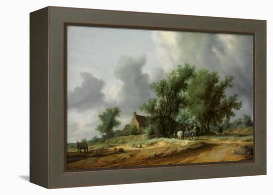 Road in the Dunes with a Carriage-Salomon Jacobsz van Ruisdael-Framed Premier Image Canvas