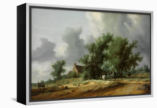 Road in the Dunes with a Carriage-Salomon Jacobsz van Ruisdael-Framed Premier Image Canvas