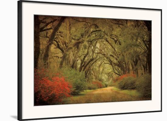 Road Lined With Oaks & Flowers-William Guion-Framed Art Print