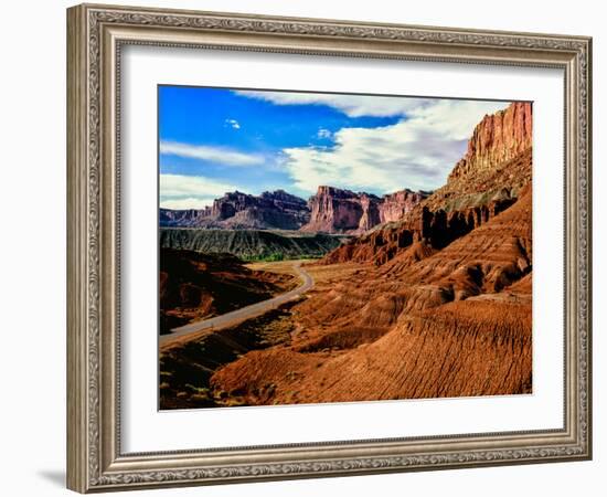 Road passing through rocky desert, Capitol Reef National Park, Utah, USA-null-Framed Photographic Print
