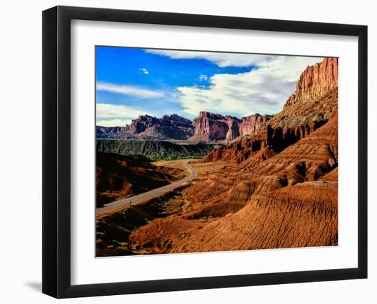 Road passing through rocky desert, Capitol Reef National Park, Utah, USA-null-Framed Photographic Print