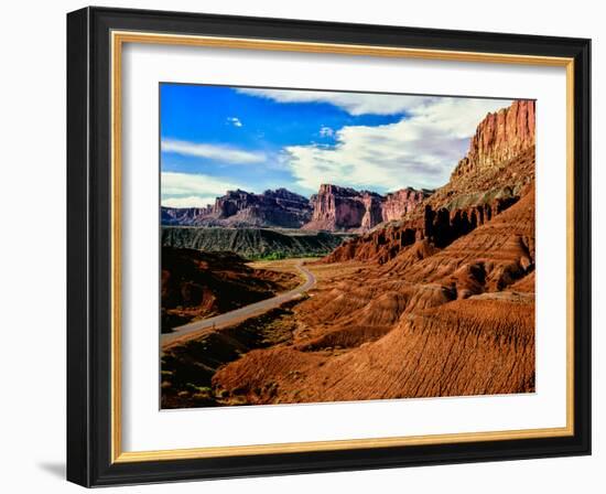 Road passing through rocky desert, Capitol Reef National Park, Utah, USA-null-Framed Photographic Print