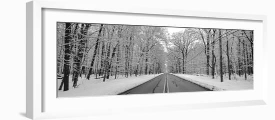 Road passing through winter forest, Wheeling, Illinois, USA-Panoramic Images-Framed Photographic Print