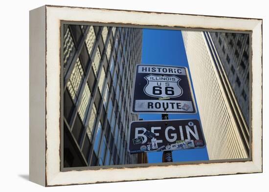 Road Sign at the Start of Route 66, Chicago, Illinois.-Jon Hicks-Framed Premier Image Canvas