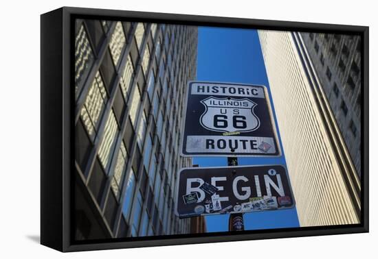 Road Sign at the Start of Route 66, Chicago, Illinois.-Jon Hicks-Framed Premier Image Canvas