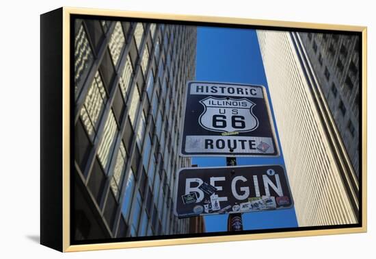 Road Sign at the Start of Route 66, Chicago, Illinois.-Jon Hicks-Framed Premier Image Canvas