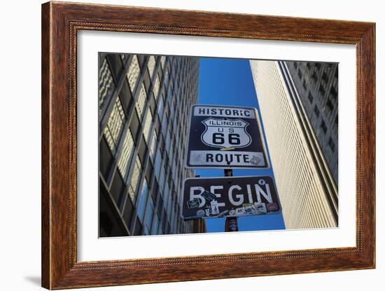 Road Sign at the Start of Route 66, Chicago, Illinois.-Jon Hicks-Framed Photographic Print