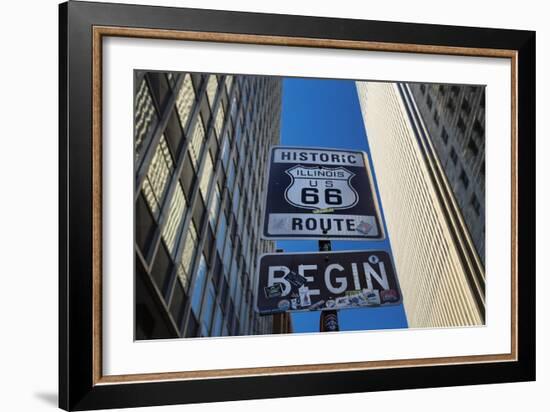 Road Sign at the Start of Route 66, Chicago, Illinois.-Jon Hicks-Framed Photographic Print