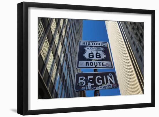 Road Sign at the Start of Route 66, Chicago, Illinois.-Jon Hicks-Framed Photographic Print