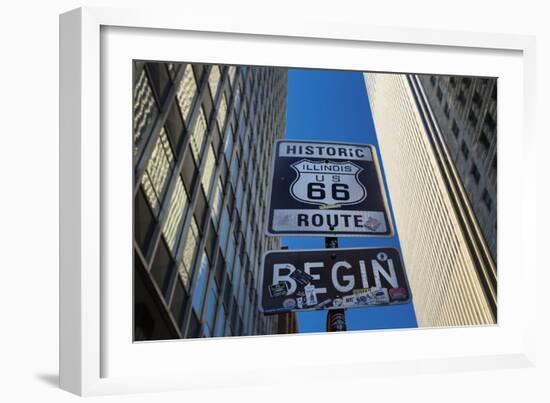 Road Sign at the Start of Route 66, Chicago, Illinois.-Jon Hicks-Framed Photographic Print