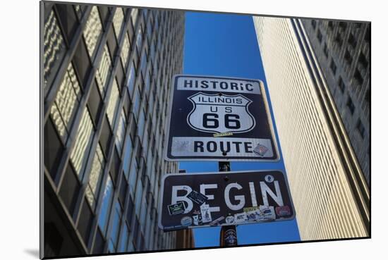 Road Sign at the Start of Route 66, Chicago, Illinois.-Jon Hicks-Mounted Photographic Print