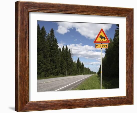 Road Sign for Elk Crossing, Highway Number 14, Punkaharju Ridge, Savonlinna-Dallas & John Heaton-Framed Photographic Print