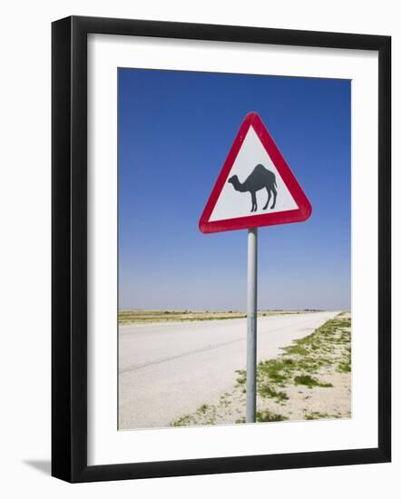 Road Sign-Road to Al-Zubar, Al-Zubara, Qatar-Walter Bibikow-Framed Photographic Print