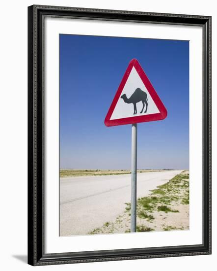 Road Sign-Road to Al-Zubar, Al-Zubara, Qatar-Walter Bibikow-Framed Photographic Print