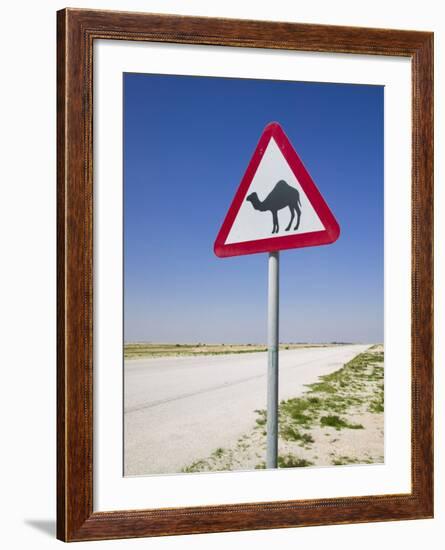 Road Sign-Road to Al-Zubar, Al-Zubara, Qatar-Walter Bibikow-Framed Photographic Print