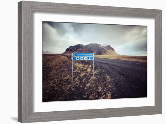 Road Sign To Accommodation At Route 1. South Iceland-Oscar Dominguez-Framed Photographic Print