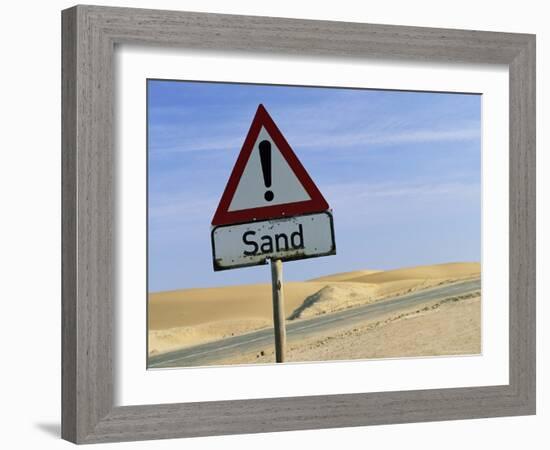 Road Sign Warning of Sand, Swamopmund, Namibia, Africa-Ann & Steve Toon-Framed Photographic Print