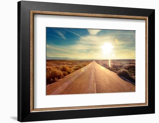 Road through Landscape. Road and Car Travel Scenic and Sunset.Road Travel Concept.Car Travel Advent-carlos castilla-Framed Photographic Print